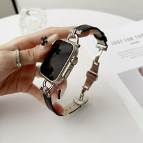 Leather Compatible with Apple Watch Band 42/44/45/49mm Soft Genuine Leather for Women Men Butterfly Buckle Clasp Replacement Bracelet for iWatch Series 8 7 6 5 4 3 2 1 SE,Black