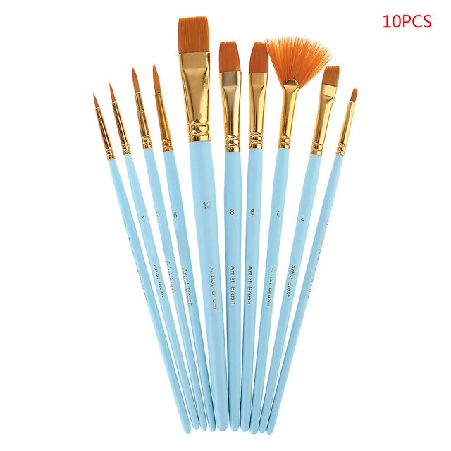 Juego de 10 pinceles de nailon para pintar, pinceles para óleo, acrílicos y acuarelas, suministros de arte profesionales, color azul