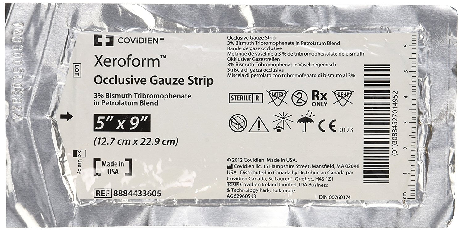 Xeroform 8884433605 (Set of 3) Xeroform Occlusive Petrolatum Gauze Strip, 5 in. x 9 in