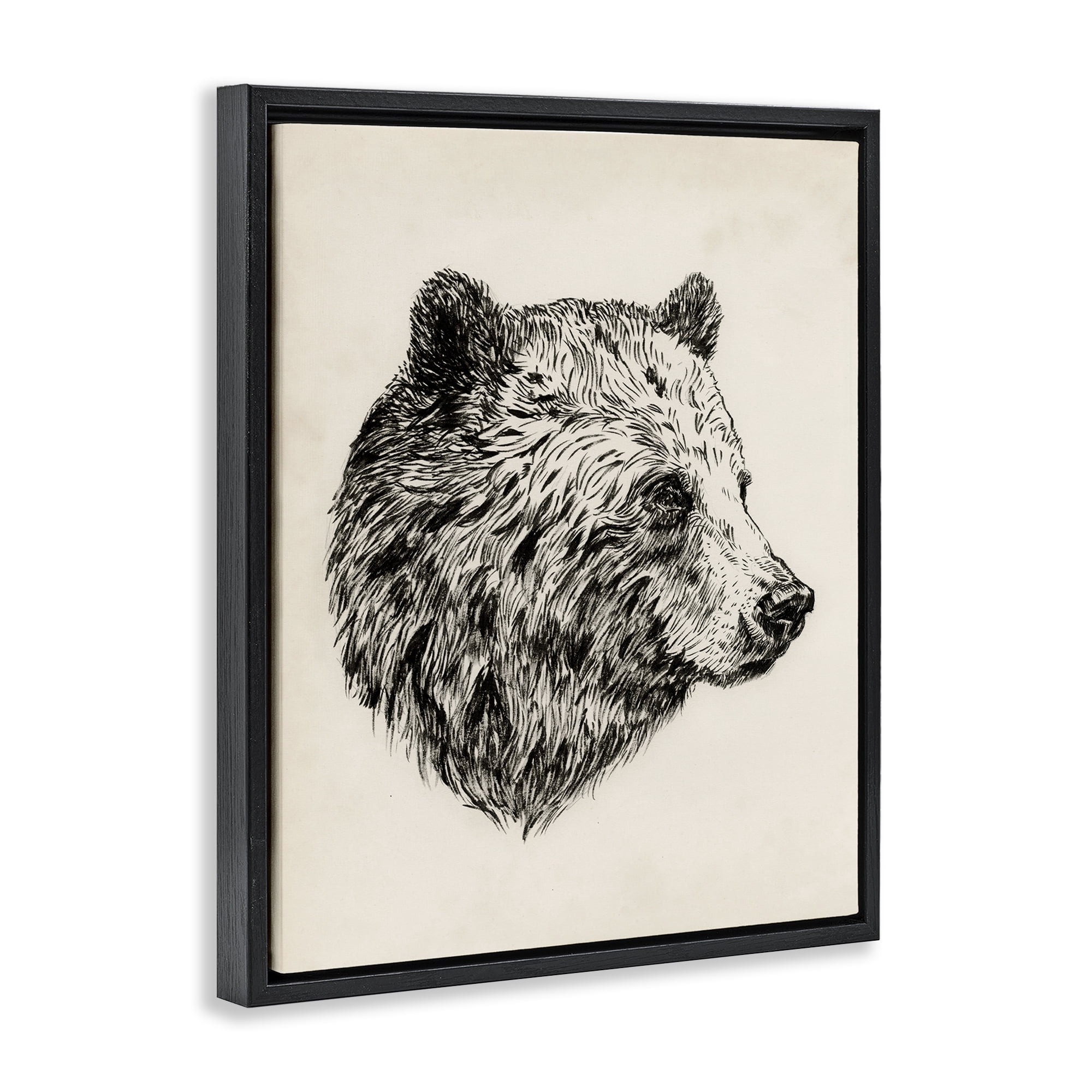 Stupell Industries Rustic Bear Drawing Animals & Insects Drawing Black Floater Framed Canvas Art Print Wall Art, 17 x 21