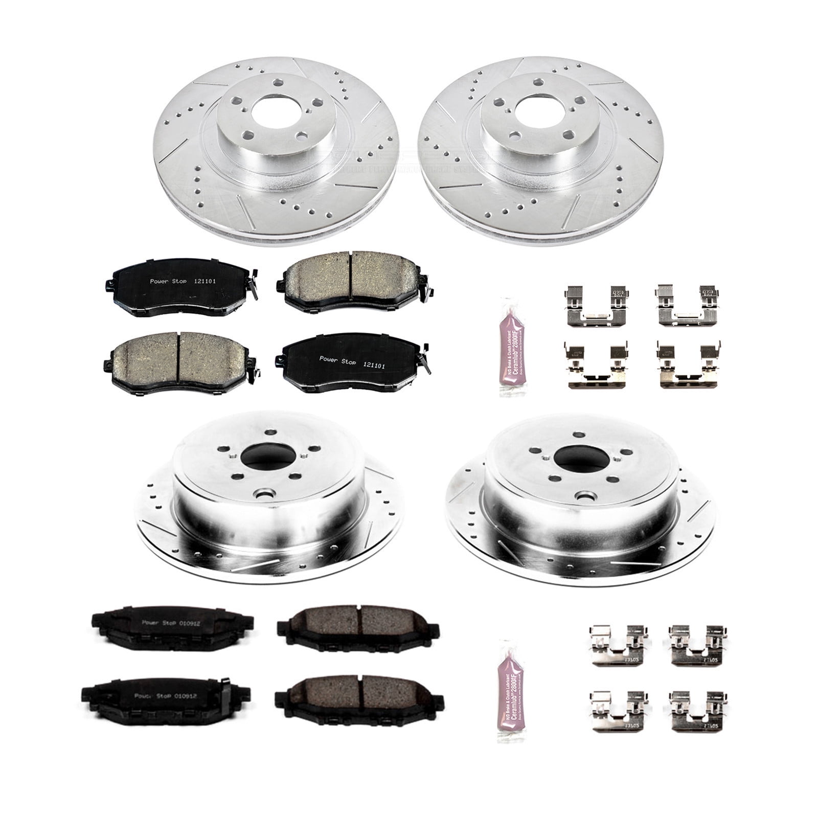 PowerStop Front and Rear Z23 Evolution Sport Carbon-Fiber Ceramic Brake Pad and Drilled & Slotted Rotor Kit Fits: SUBARU Select Models K6083