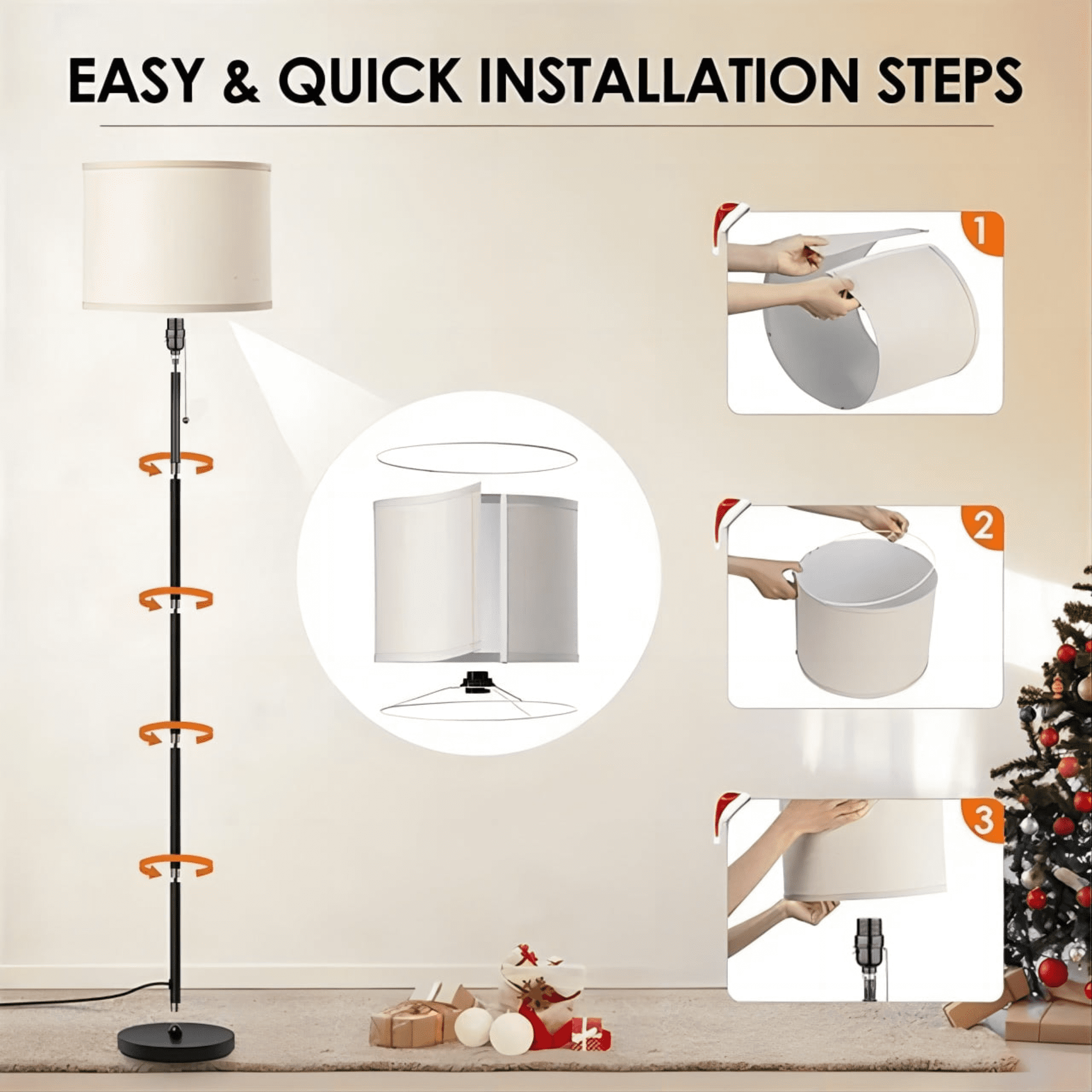 HadinEEon Floor Lamp for Living Room, Modern Standing Lamp Tall with Pull Chain Switch
