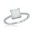 thumbnail image 2 of 925 Sterling Silver Rhodium Plated 7mm Square White/Blue Created Opal Beaded Band Ring Including 6mm Round Created Blue Opal Stud Earrings Jewelry Set, 2 of 5