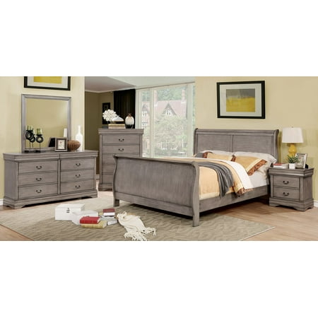 Eastern King Size Sleigh Bed Grey Color Dresser Mirror
