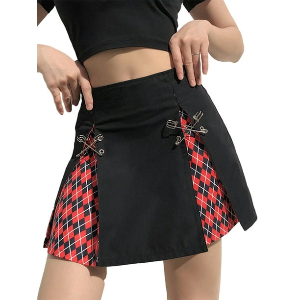 JBEELATE Women's Lace-Up Y2k Patchwork Pleated Mini Skirts