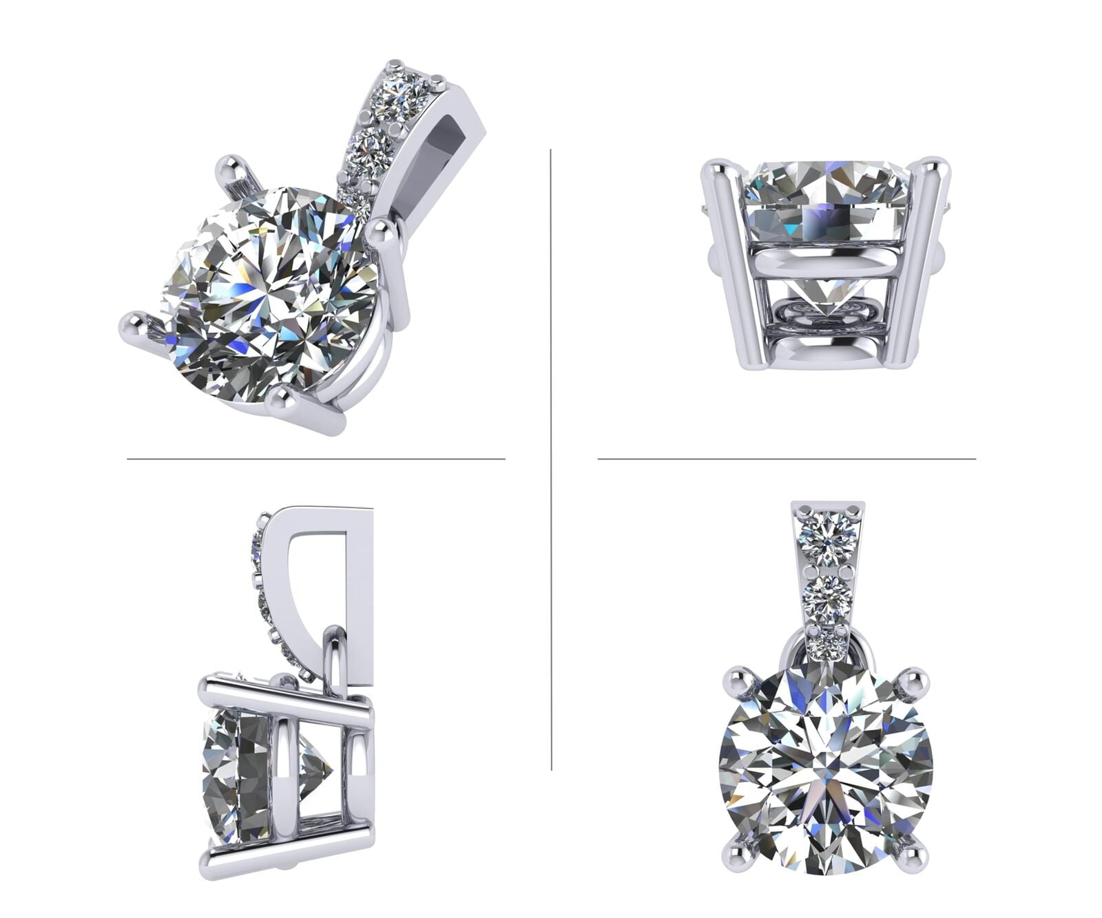 2 carat Moissanite Solitaire Pendant Sterling Silver 22” Adjustable Chain-8.0mm-Platinum Plated