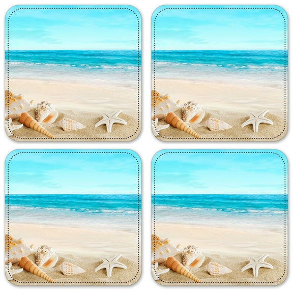Vinyl Drink Coasters - Set of 4 - Seashells on the Beach