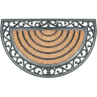 A1HC Natural Coir and Rubber Large Door Mat 18x30, Thick Durable Half Round Doormats for Door Entrance, Heavy Duty, Thin Profile Door Mat, Easy to Clean, Long Lasting Front Door Entry Doormat