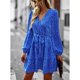 thumbnail image 5 of Vestido midi de manga larga con escote en V y estampado floral en color azul con lazo en la cintura para primavera/otoño, talla XL, 5 of 8