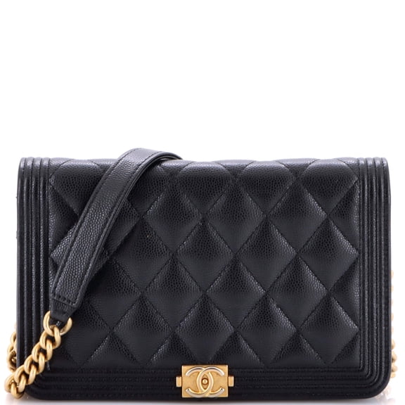 Pre-Owned Boy Wallet on Chain Quilted Caviar By Rebag