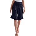 thumbnail image 5 of Bermuda Shorts for Women Knee Length Lightweight Flared Ruffle Hem Shorts High Waisted Wide Leg Pants with Pocket, 5 of 7