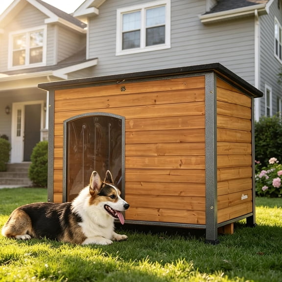 Aivituvin Wooden Dog House Anti-chewing Kennels for Outdoor & Indoor, Brown, Large