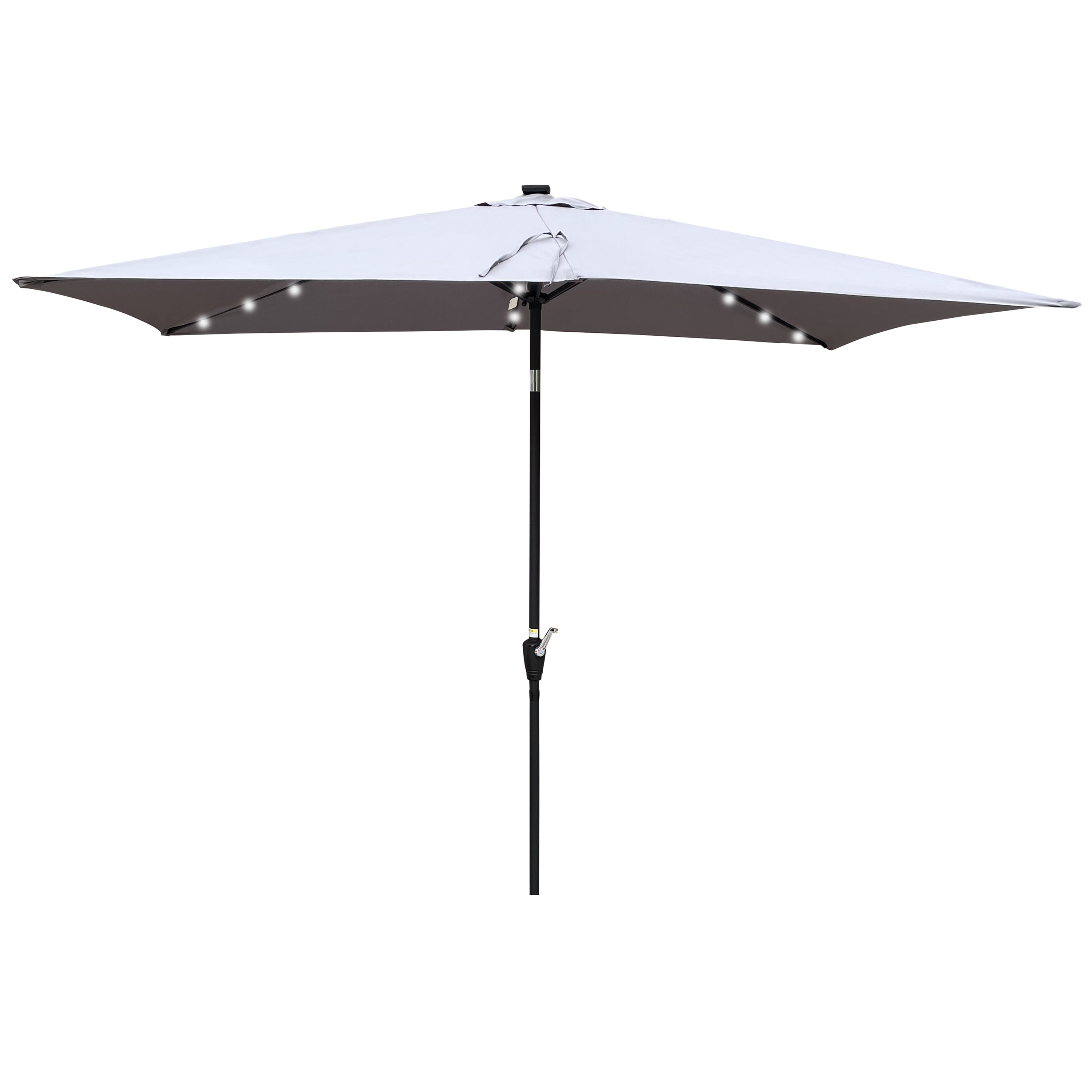 Royard Oaktree 10FT Patio Offset Umbrella w/Solar LED Lights Rectangular Outdoor Cantilever Hanging Umbrella w/Crank UV Protection Sun Shade for Market Garden Lawn Backyard Poolside,Light Grey