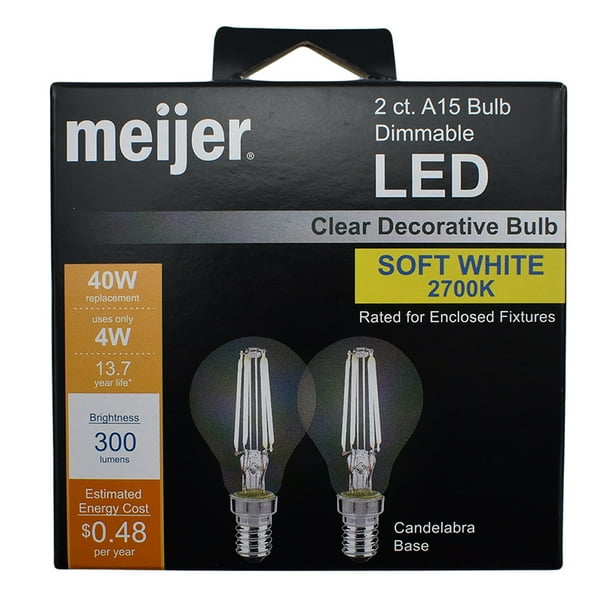 Meijer 40W A15 Soft White Clear Glass LED Light Bulb 2 pack Walmart