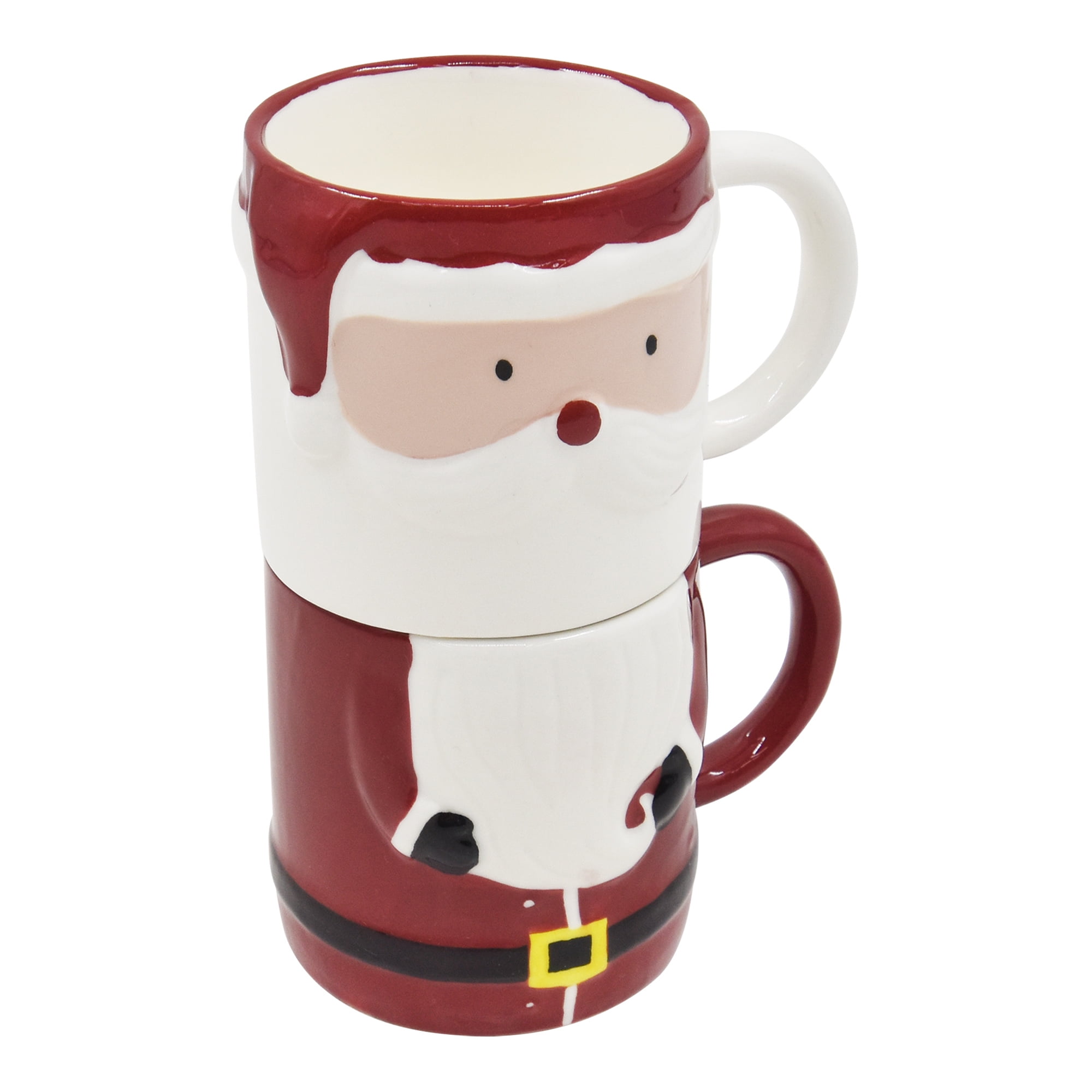 Holiday Time 2 pack Stoneware Christmas Santa Claus Stacked Mug, 22.4 oz, Festive Drinkware