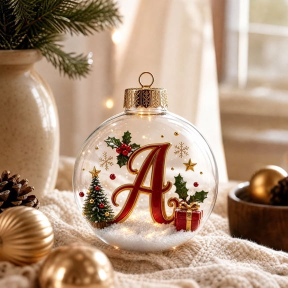 KKOUHVY Christmas Balls, Hanging Christmas Ball Ornaments With A Flat Acrylic Letter Insert, Xmas Tree Decorations for Indoor/Outdoor Holiday Party Decor