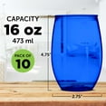 thumbnail image 5 of Plastic Stemless Wine Glasses 16 oz. Set of 10, Bulk Pack - BPA Free, Great for Outdoor Lounges, Poolside, Parties and Other Events - Blue, 5 of 5