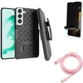 thumbnail image 1 of Privacy Screen Protector & 10ft Long USB-C Cable & Case Belt Clip for Samsung Galaxy S22 Plus (S22+) - Combo TPU Film (Fingerprint Works) Anti-Peep & Pink Charger Cord Power Wire & Holster Swivel, 1 of 19