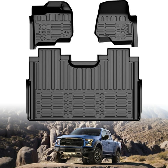 Floor Mats for Ford F-150 2015-2025 | F150 Lightning 2022-2025 SuperCrew (Rear without Fold Flat Storage) Carpet Floor All Weather Car Liners TPE Truck Mats - Front and Rear Row, 3pcs Black