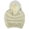 thumbnail image 2 of GRNSHTS Ladies Winter Knitted Beanie Hat with Faux Fur Pom Warm Knit Skull Cap Beanie for Women (Beige), 2 of 3