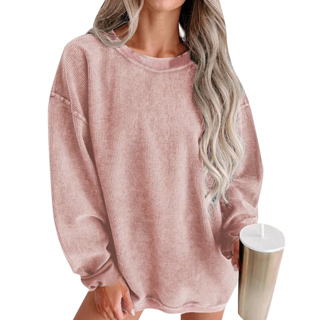 Sudadera de punto oversize de color liso para mujer - Manga larga, poliéster, estilo informal para otoño/invierno