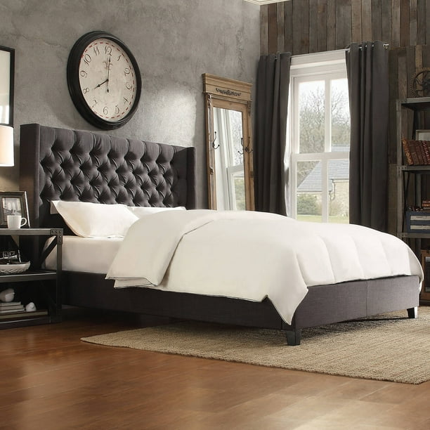 Weston Home Melford Wingback Tufted Platform Queen Bed, Dark Gray