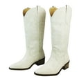 thumbnail image 5 of AZAR MAN Women's Western Cowboy Snip Toe Embroidered Leather Knee High Cowgirl Boots Wide Calf (White, US Footwear Size System, Adult, Women, Numeric, Medium, 6.5), 5 of 6