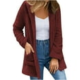 thumbnail image 4 of Lovskoo Womens Full Zip Up Hoodie Fuzzy Fleece Jacket Winter Long Sleeve Solid Color Knit Outerwear Double Pocket Hooded Cardigan Jacket Claret, 4 of 7