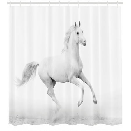 Black And White Shower Curtain White Stallion Running Horse