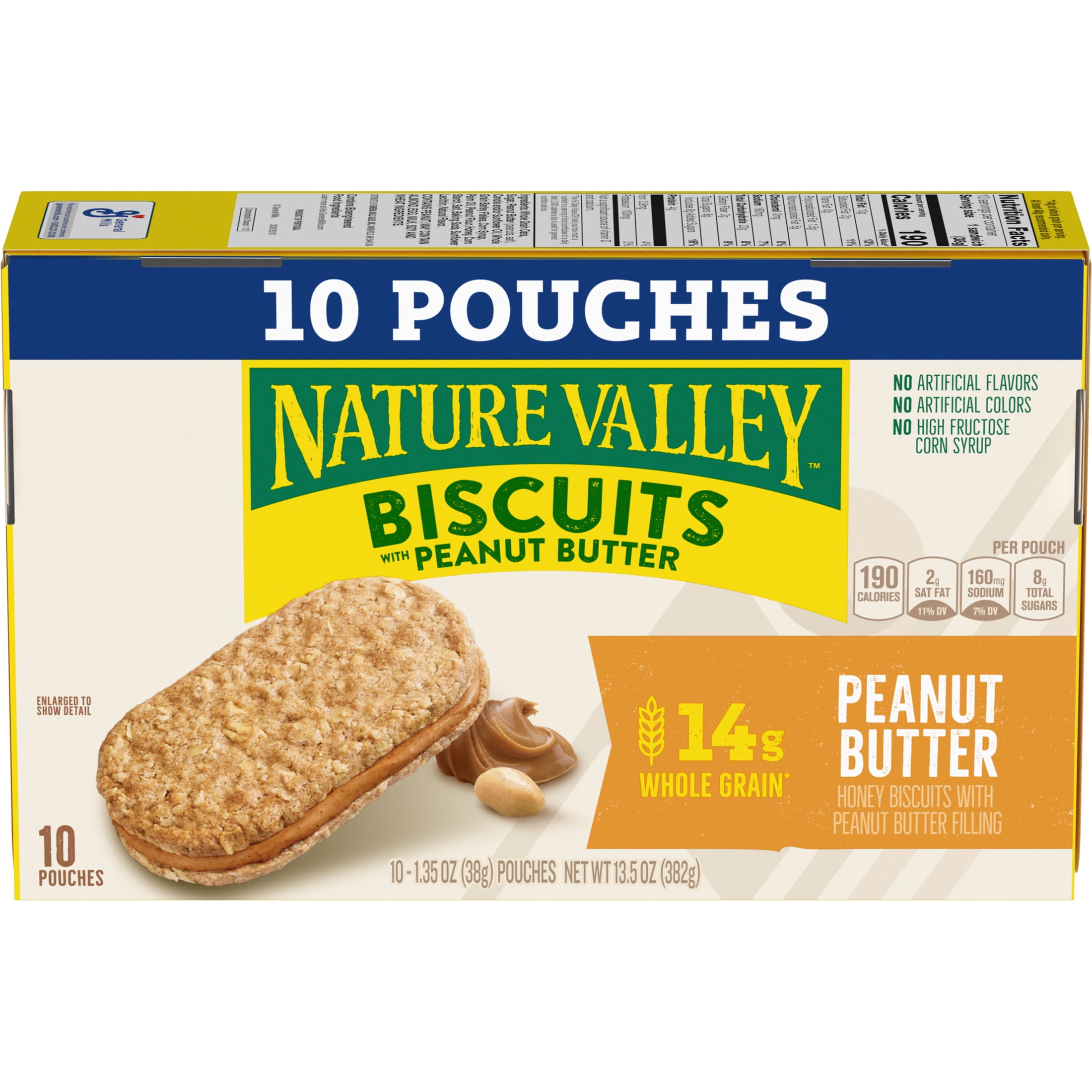 (6 pack) Nature Valley Biscuit Sandwiches, Peanut Butter, Snack Bars, 10 Bars, 13.5 oz