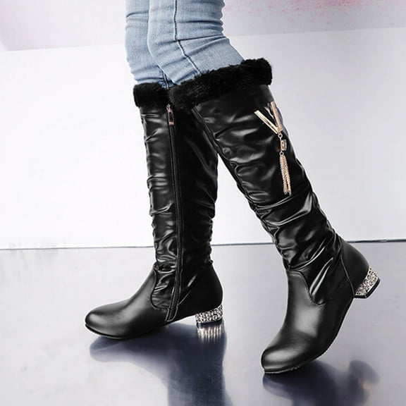 POROPL Knee High Boots for Women Printed Round Toe Thigh High Shoes,Womens Boots Size 4.5