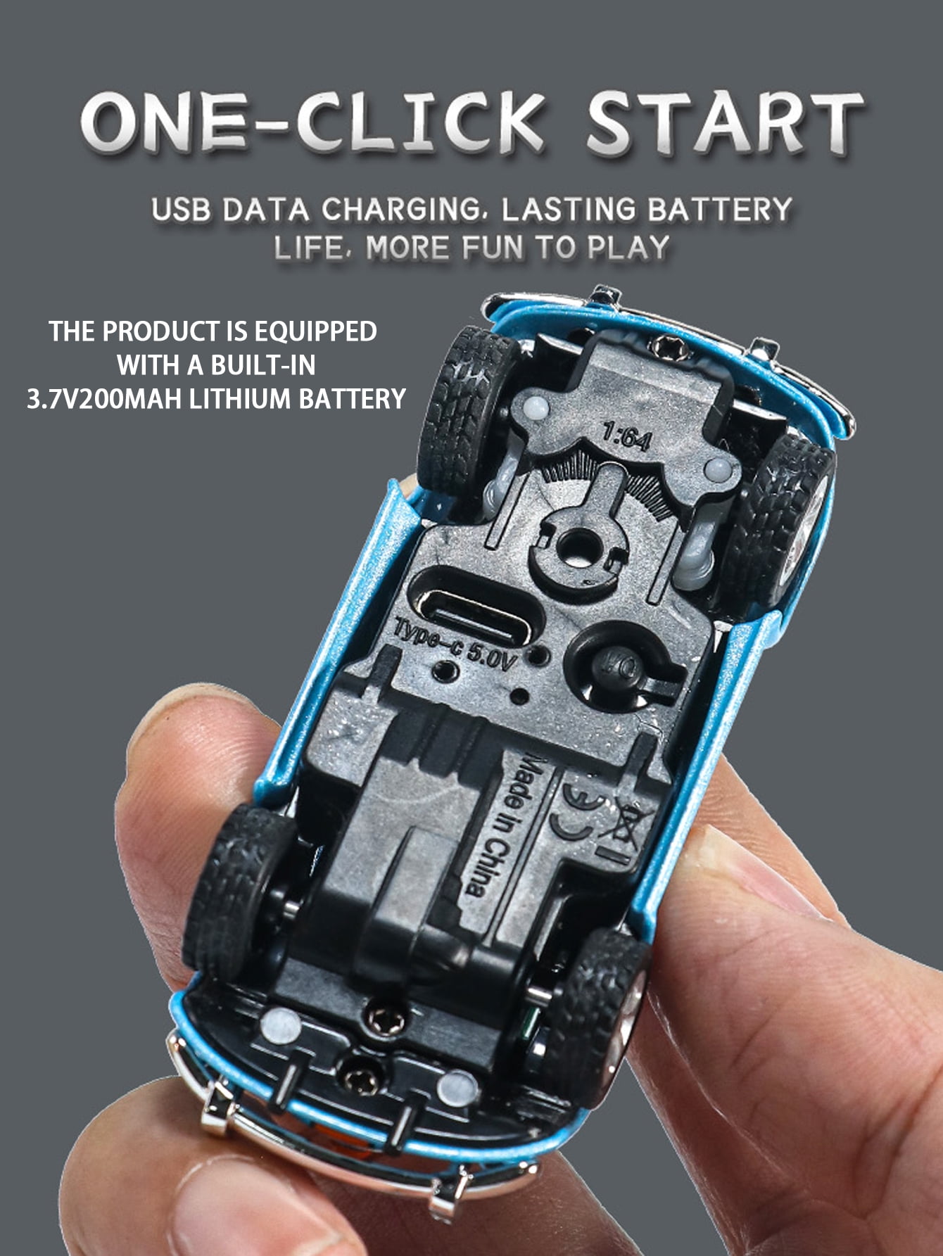 1: 64 mini Beetle remote control car: 2.4GHz dual control, alloy body, three speed regulation, adjustable steering