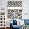 thumbnail image 2 of Navy Blue Brown Botanical Kitchen Curtains Sets for Windows 24 Inch Length, Tropical Palm Leaves Retro Rod Pocket Window Treatments Tier Curtains and Valances Set for Bedroom/Bathroom, 2 of 8