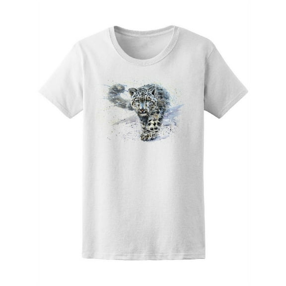 Smartprints Womens Graphic Tee White - Snow Leopard Watercolor 100% Cotton Regular Fit