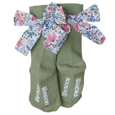 

Infant Baby Girls Cotton Crew Socks Floral Bowknot Ribbed Non-Skid Stockings