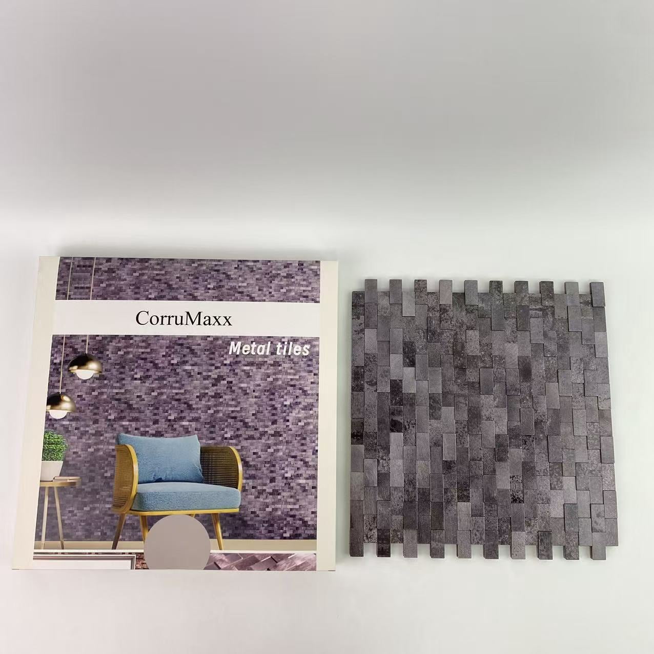 CorruMaxx Metal tiles, Black & Grey  Look Metal Stick on Backsplash Tiles for Kitchen