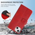 thumbnail image 6 of Wallet Case Compatible with iPhone 14 Plus, 5 Card Slots Magnetic Closure Zipper Pocket Cash Handbag PU Leather Flip Protective Phone Case with Wrist Strap TPU Kickstand Cover - Red, 6 of 18
