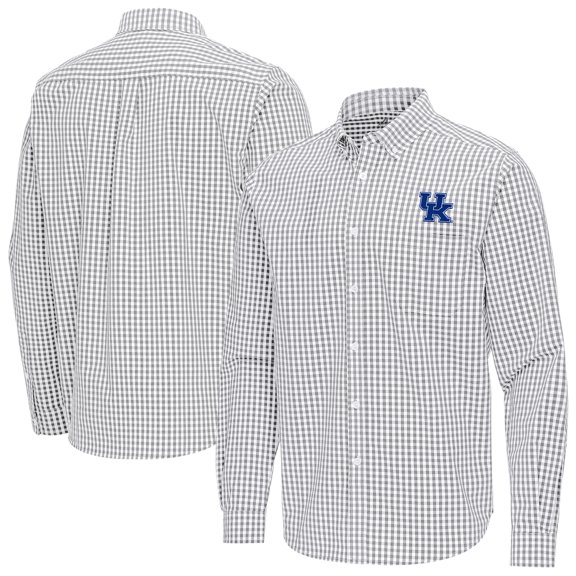 Men's Antigua Gray Kentucky Wildcats Ellis Woven Tri-Blend Long Sleeve Button-Down Shirt