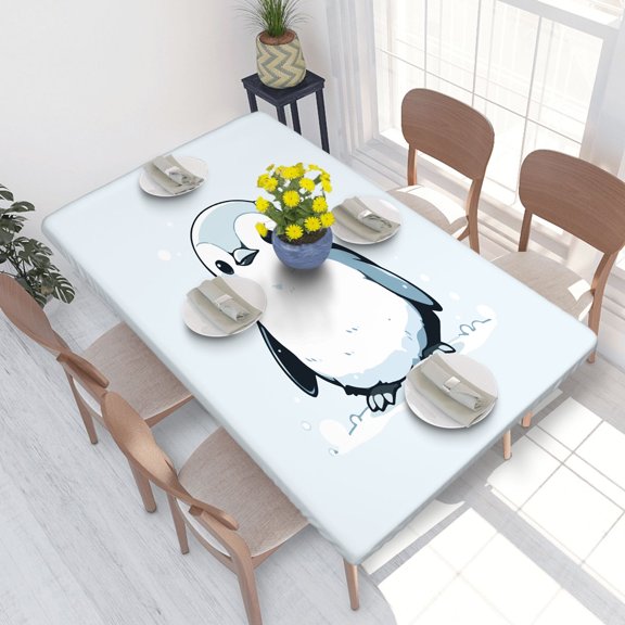 Elastic Edge Fitted Tablecloth Cute Penguin for Rectangle Table 4 FT 30 X 48 Inch