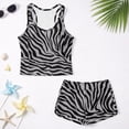 thumbnail image 5 of COEQINE Girls Two Piece Tankini Swimsuit with Shorts, Crewneck Sleeveless Swimming Bathing Suit Racerback Summer Beach Swimwear for Little Kid Age 6-7, Gray Black Zebra Print, 5 of 8