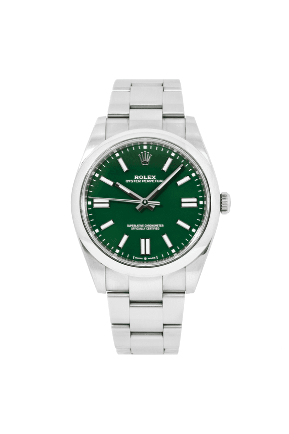 Pre-Owned Rolex Oyster Perpetual 41MM 124300 Green Dial Smooth Bezel Stainless Steel Oyster Bracelet