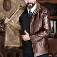 thumbnail image 4 of OGLCCG Leather Jacket for Men Winter Warm Full Zip Fleece Lined Motorcycle Jackets PU Faux Leather Bomber Coat with Pockets,XL,Brown, 4 of 7