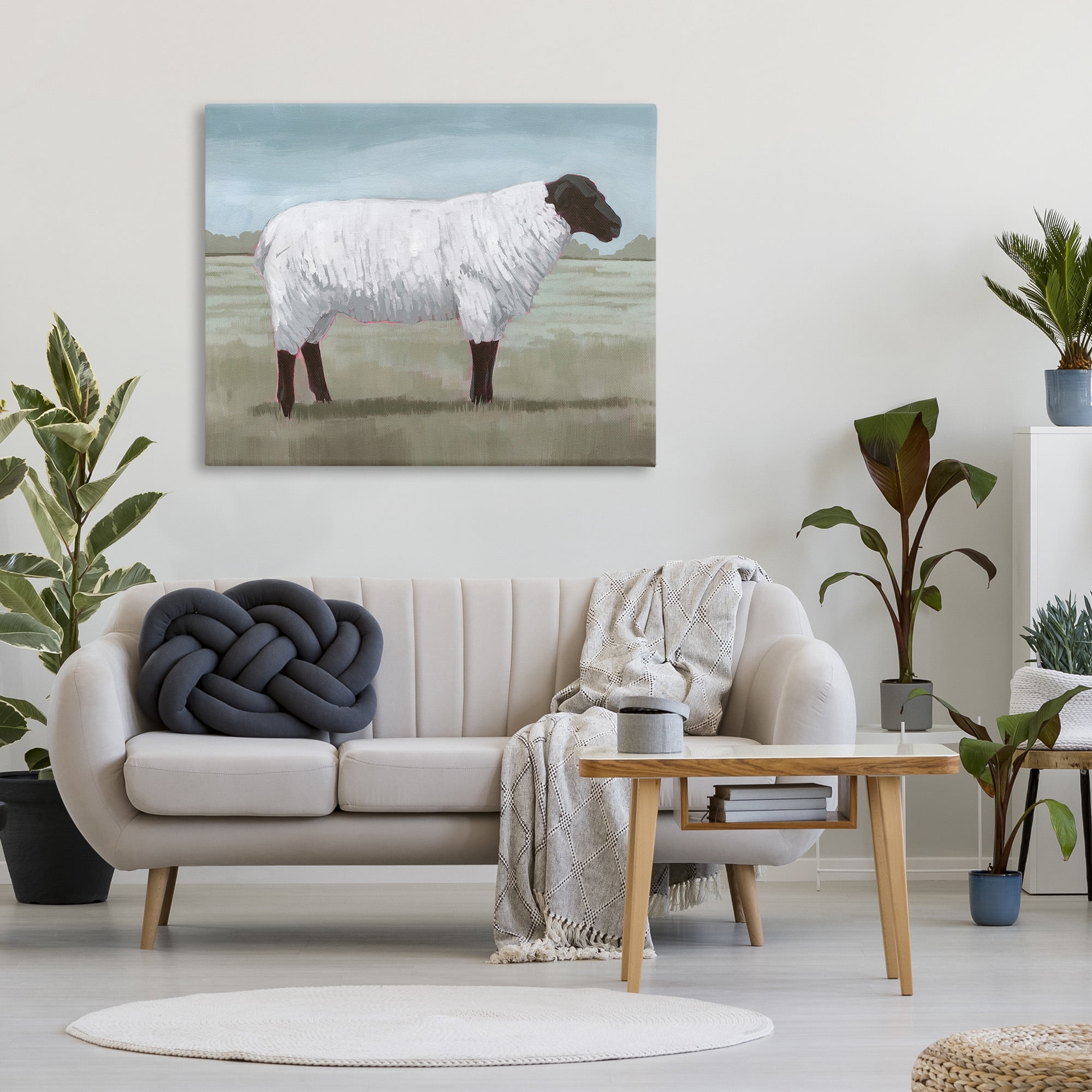 Stupell Industries Sheep on Farm Painting Animals & Insects Painting Gallery Wrapped Canvas Art Print Wall Art, 48 x 36