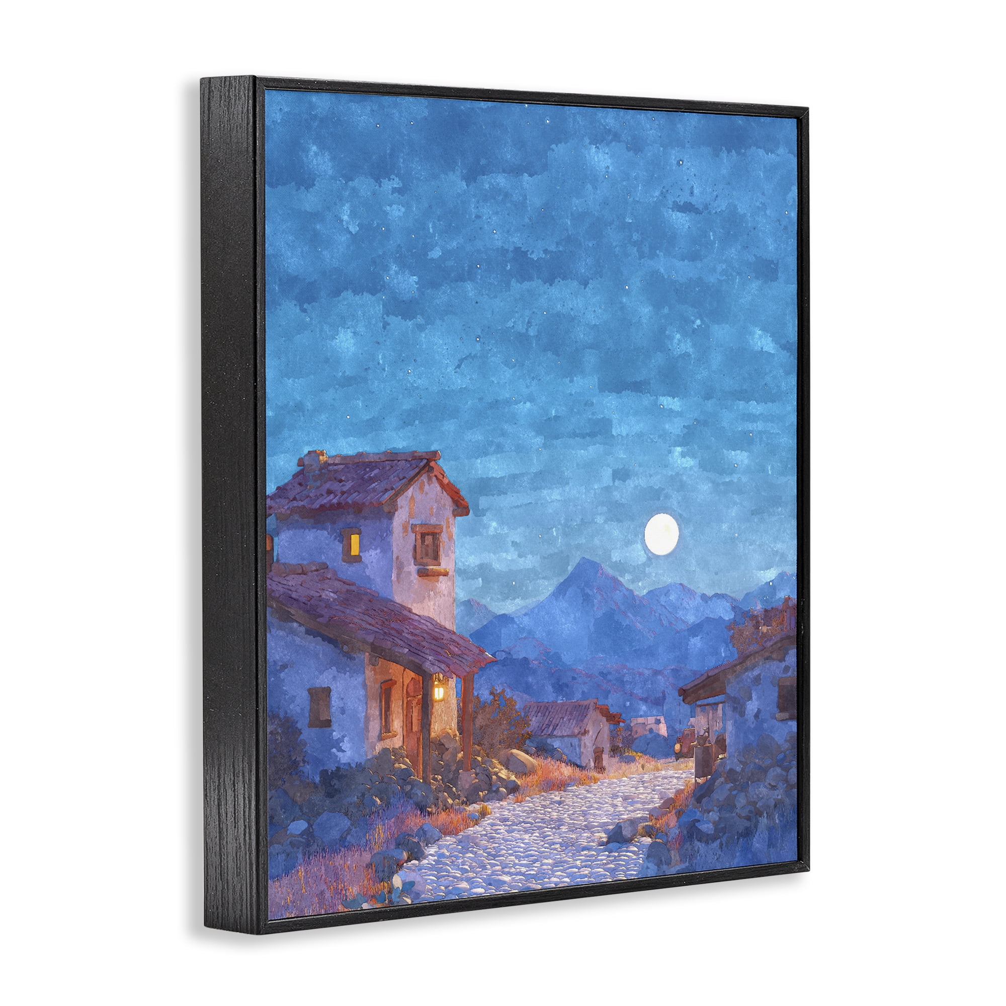 Moon over Quiet Town Black Framed Giclee Art, design by Ziwei Li