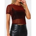 thumbnail image 2 of DARING DIVA Shirt Short Sleeve Mesh Metallic Shiny Top M Red, 2 of 6