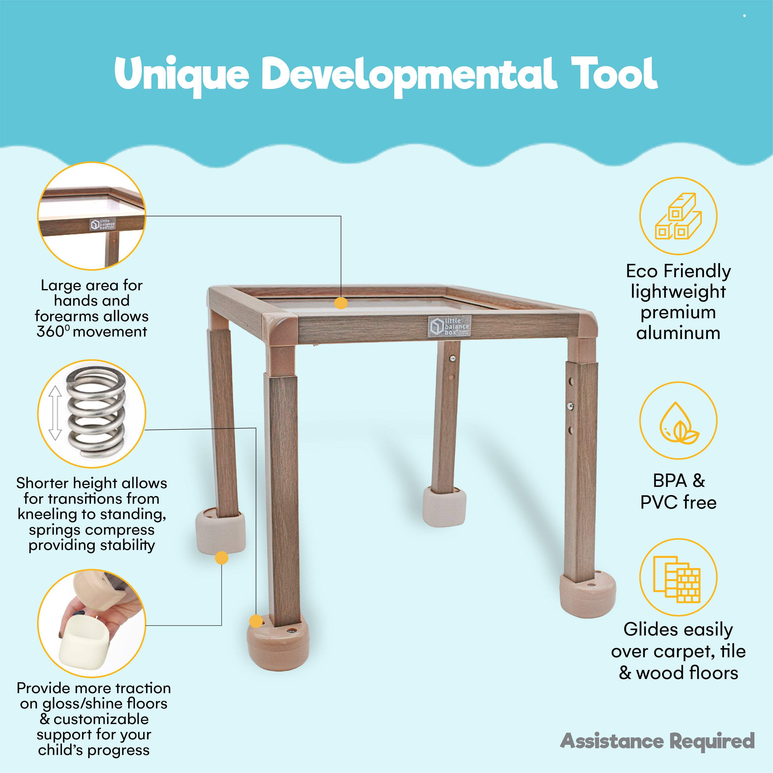Little Balance Box Grow - Adjustable Montessori Push Pull Walker & Activity Table – No Wheels, Safe Spring Feet, Eco-Friendly, PT-Designed for Standing & Walking, Sit-to-Stand Developmental Tool