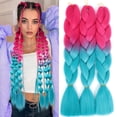 thumbnail image 1 of Cabello trenzado Ombre de 24 pulgadas, cabello trenzado de colores, trenzas de burbujas preestiradas, extensiones de cabello, 3 piezas de cabello trenzado Jumbo (rosa melocotón/azul lago), 1 of 5