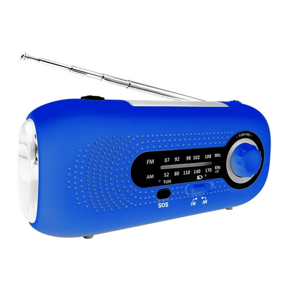 (Blue)Solar Portable Radio, Dynamo Radio, Solar Radio with SOS Alarm for Emergencies, Small Radio, IPX3 Waterproof Radio, AM/FM Hand Crank Radio, Flashlight, 2000mAh Battery