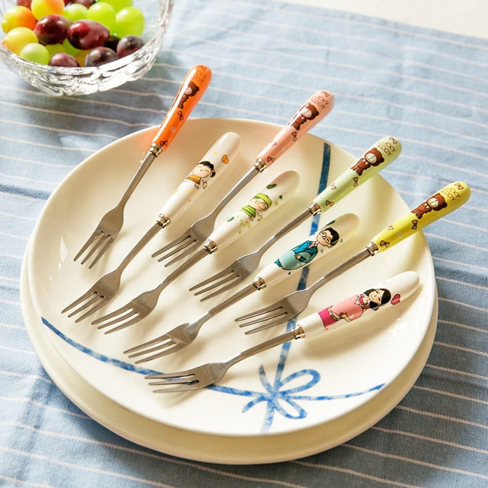8 Pcs Fruit Forks,Stainless Steel Salad Forks Ceramic handle Dessert