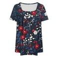 thumbnail image 4 of Plus Size Tops for Women Casual Summer Short Sleeve T Shirts Fashion Pleated Printing Pullover Oversized Loose Square Collar Blouses Tops Printing 03 L, 4 of 4
